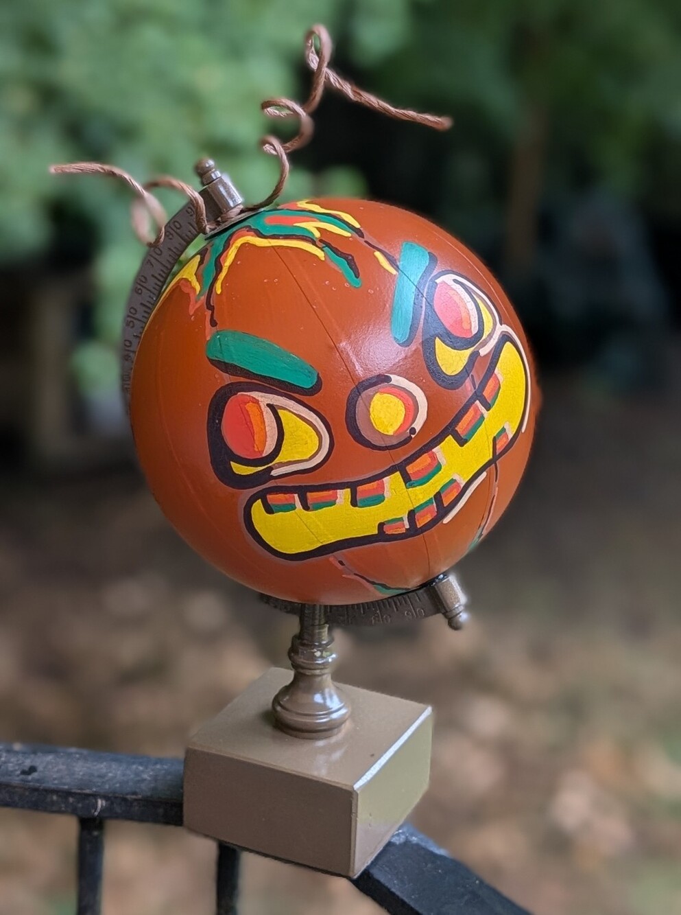 Jock O Lantern Handmade Upcycled Globe Halloween Decor